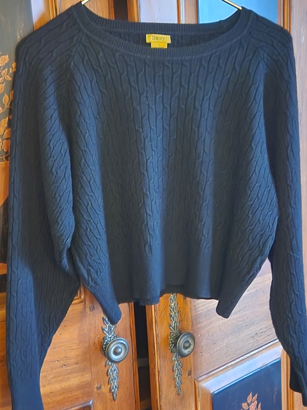 Daisy Black Cable-Knit Scoop Neck Sweater